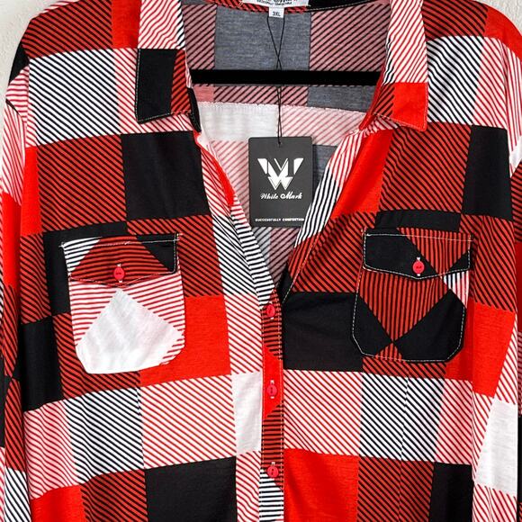 White Mark Red Black Bundle 2 Plaid Button Up Tunic Top Shirts Plus 3X NWT - Picture 13 of 16